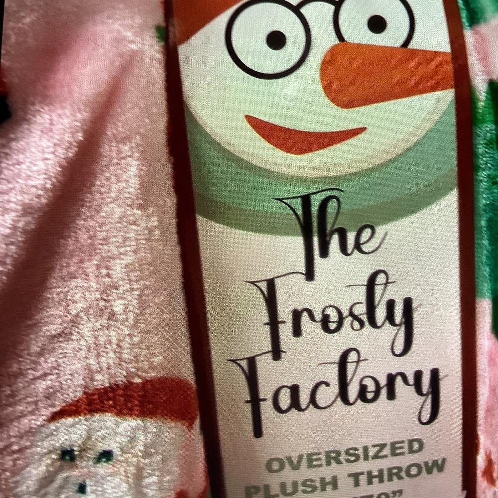 New The Frosty Factory Oversized Christmas Throw - pink Santa on Dinosaurs 60x70